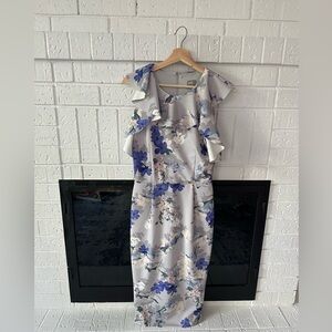 ASOS Floral Light Grey Dress, Size 6